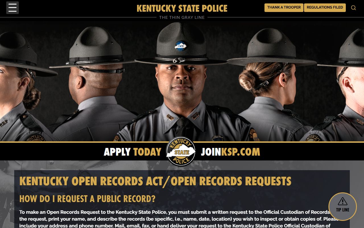 McCreary County arrest records Kentucky State Police open records request page
