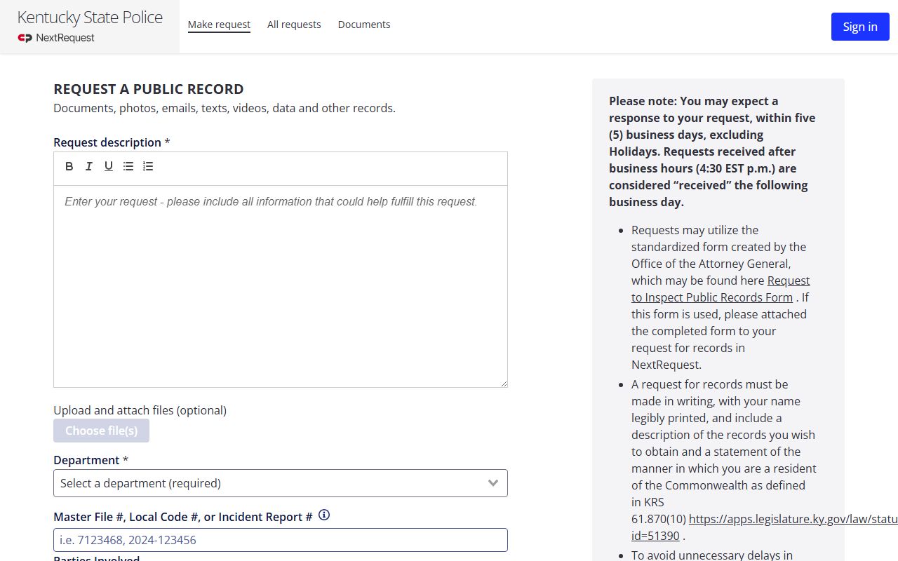 McCreary County arrest records KSP NextRequest public records portal
