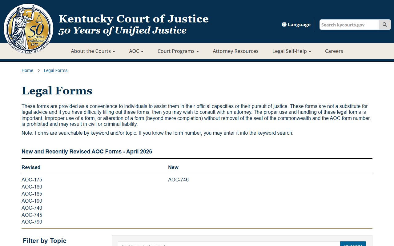 McCreary County court records Kentucky Court of Justice legal forms page