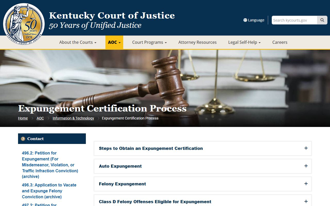McCreary County criminal court records Kentucky expungement certification process
