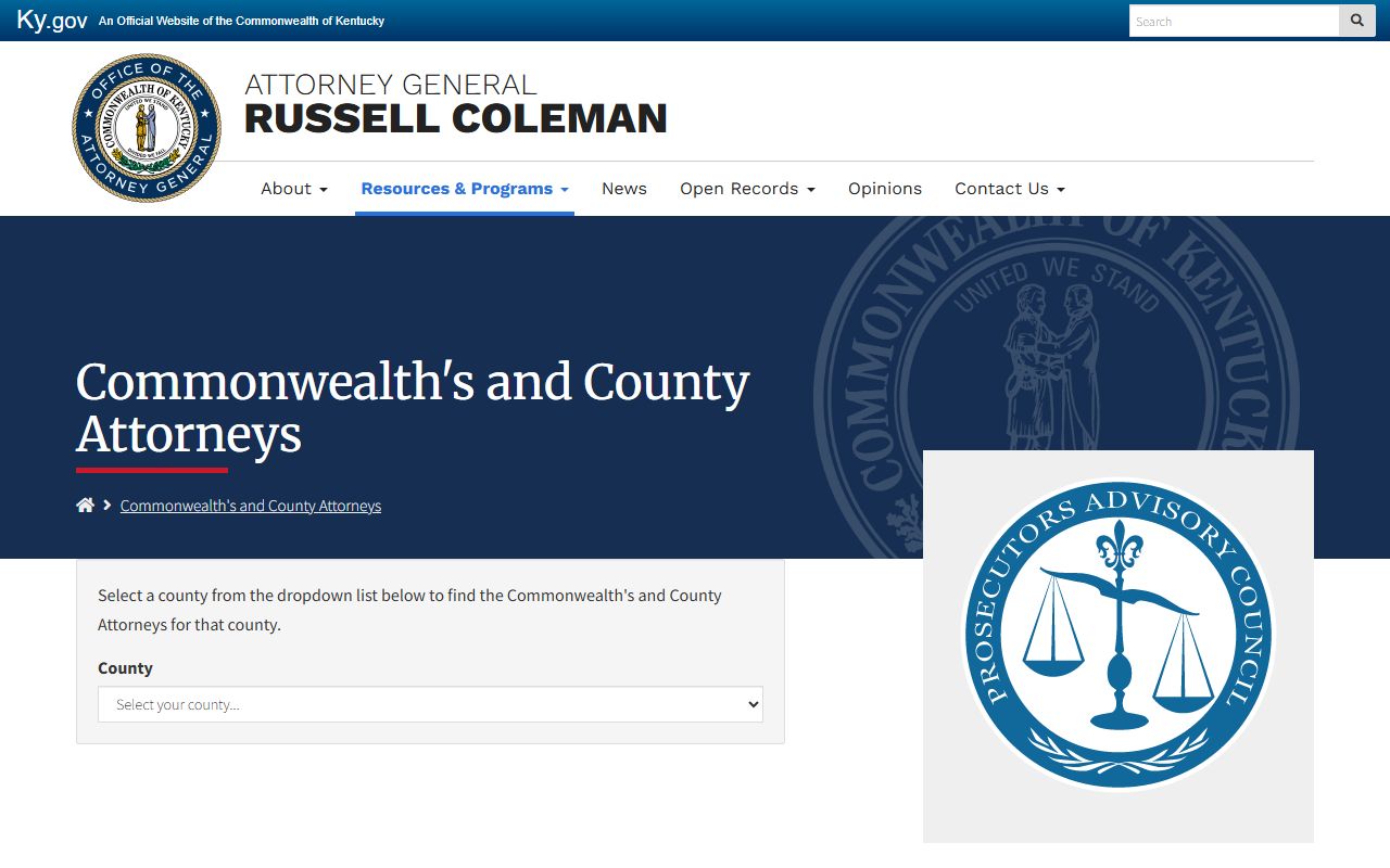 McCreary County criminal court records Kentucky Attorney General county attorneys directory
