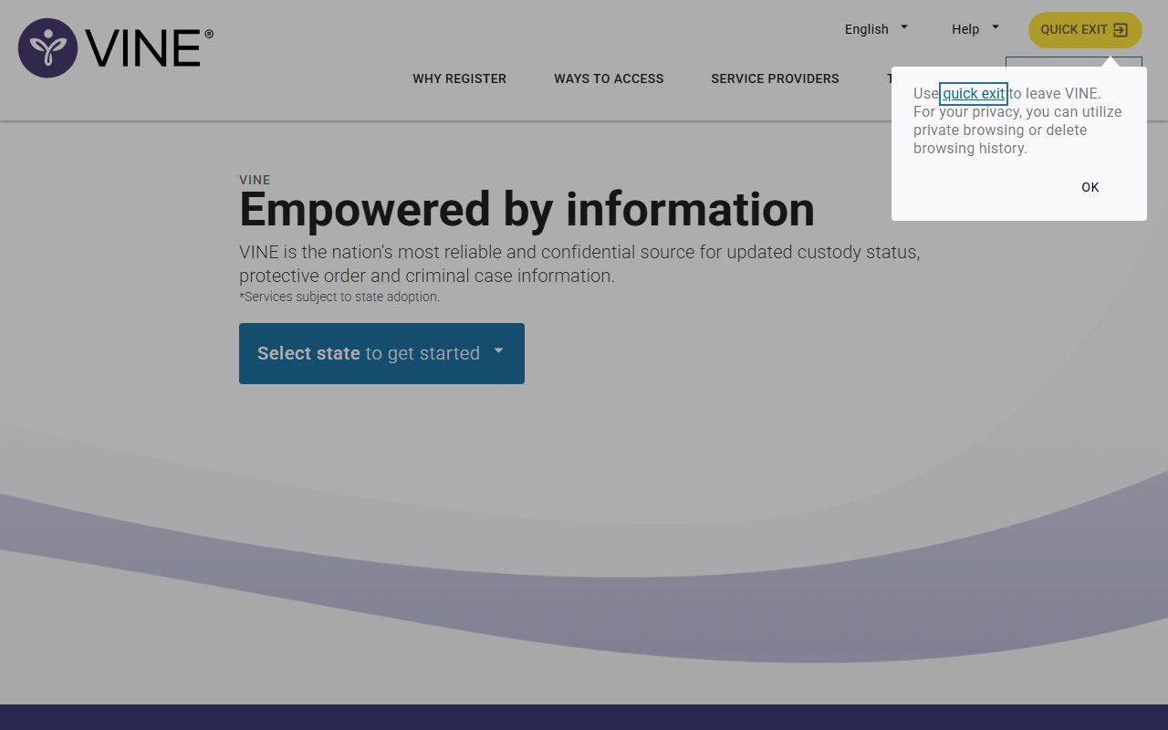 McCreary County inmate search VINELink custody notification landing page