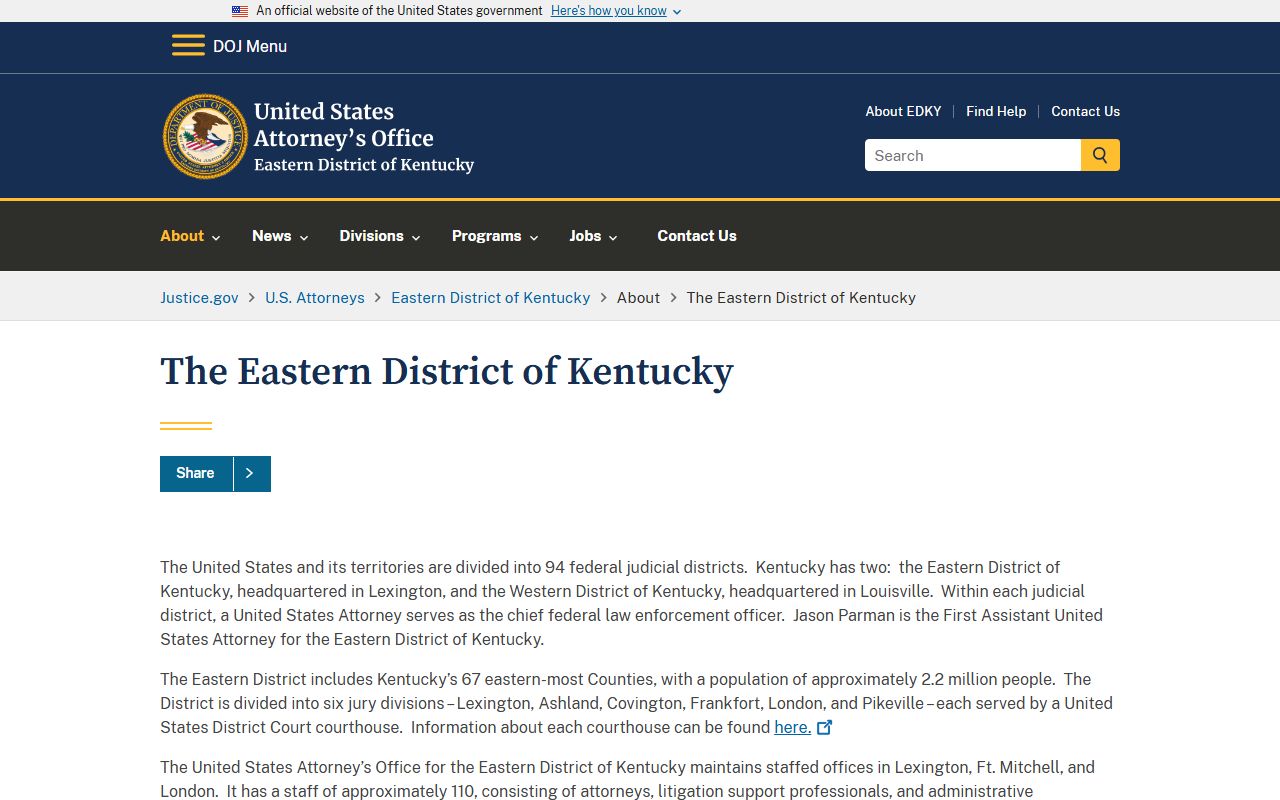 McCreary County inmate records U.S. Attorney Eastern District of Kentucky page