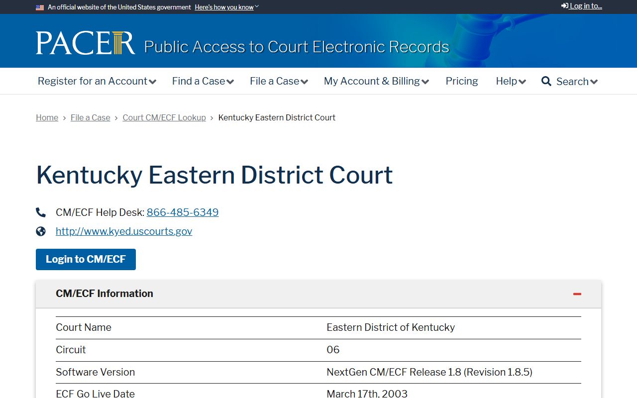 McCreary County probate records PACER lookup for Kentucky Eastern District Court