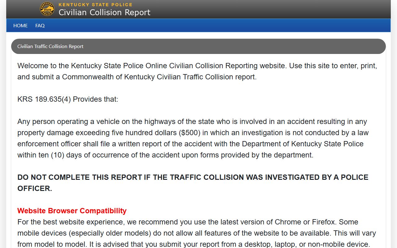 McCreary County traffic court records Kentucky online civilian collision reporting portal